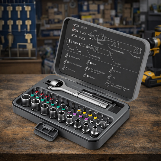 Compact Ratchet Screwdriver & Socket Bit Set